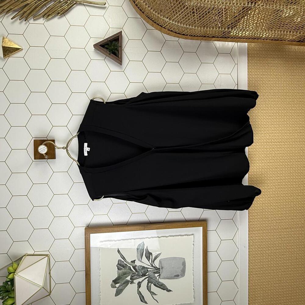 Maette Black Long Sleeve Shoulder Cut Out Button Front Blouse - Size - XL